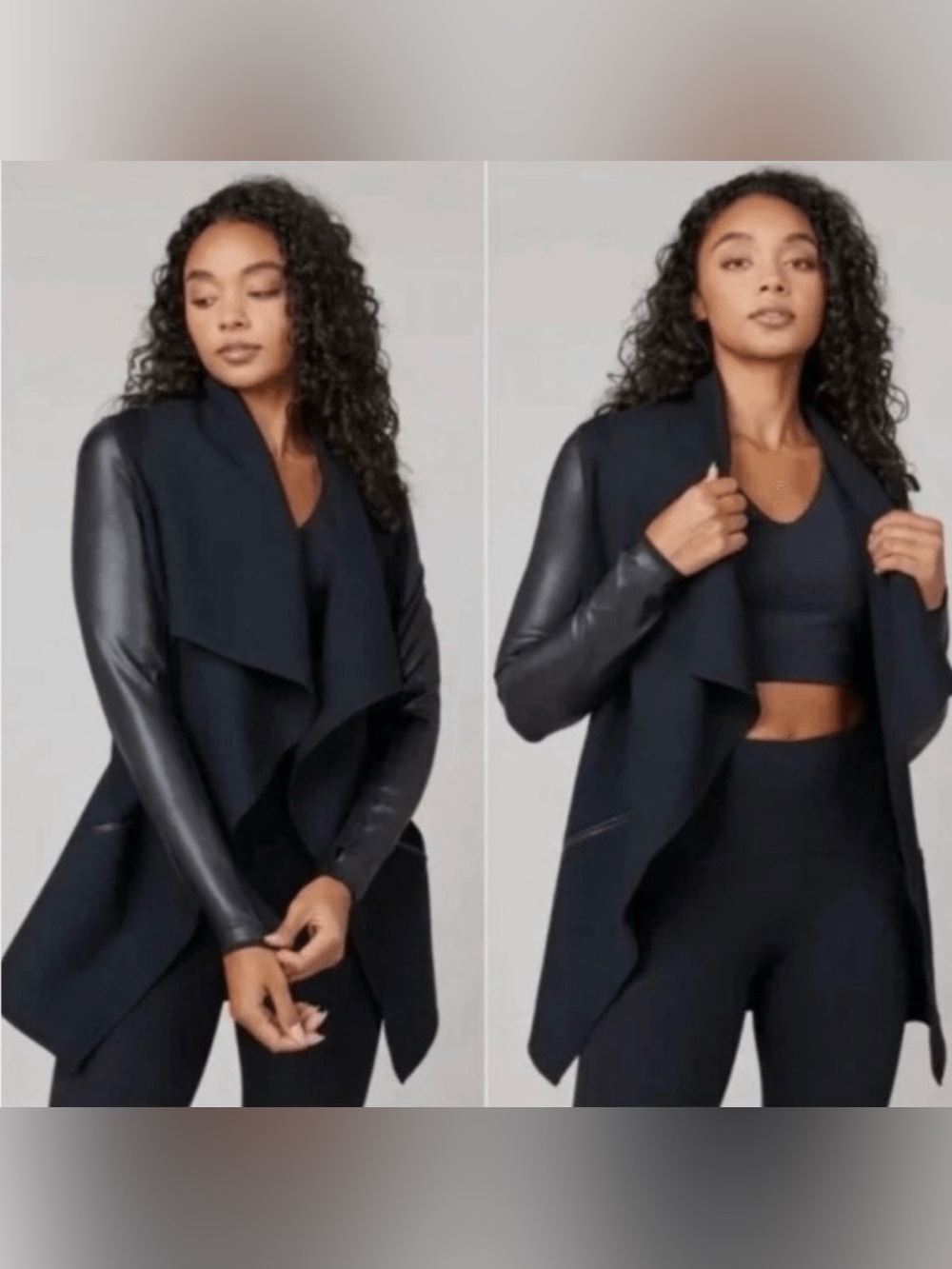 NWT SPANX Drape Front Jacket Faux Leather Black Size M